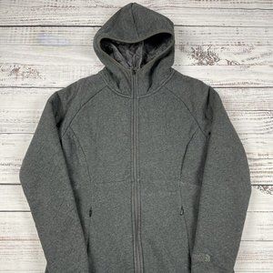 Women’s North Face Gray Quilted Fleece Zip Up Sweatshirt Long Jacket Coat Size L